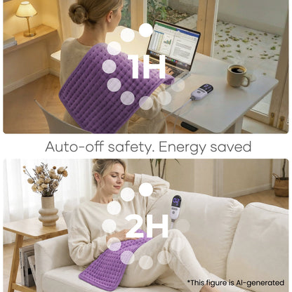Maxkare 12 x 24 Heating Pad with 4 Heat Settings & Auto Shut-off, for Back Neck Shoulders Stress Relief, Purple