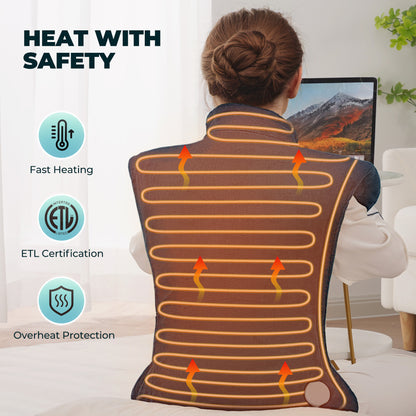 MaxKare Extra Large Flannel Heating Pad with 4 Heat Settings & Auto Shutoff for Full Body Stress Relief, Gray, One Size (24"x40")