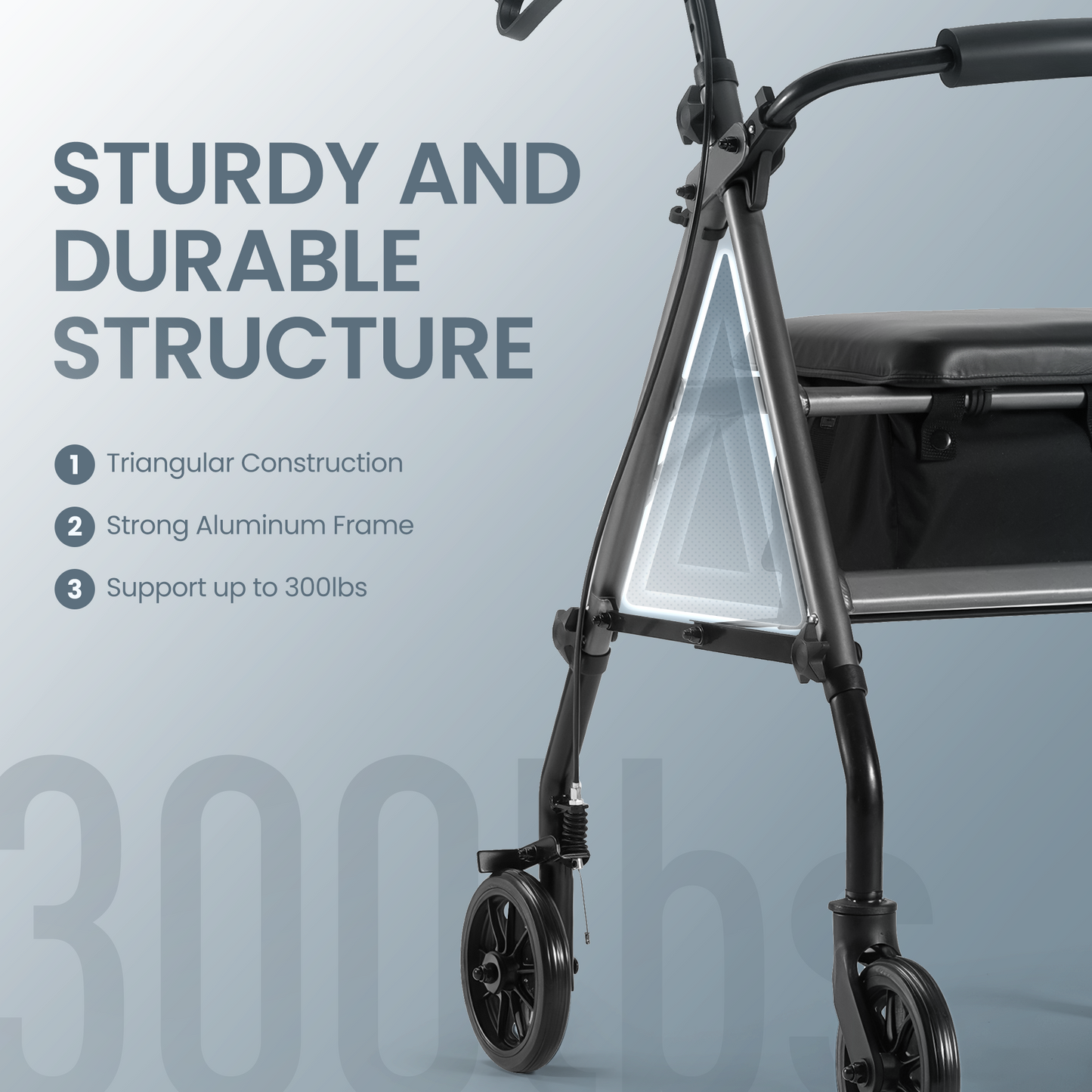 MaxKare Folding Rollator Walker with Seat 6" Wheels for Seniors, Adjustable Height, Removable Seat, Lightweight Aluminum, Supports up to 300Lbs, Gray