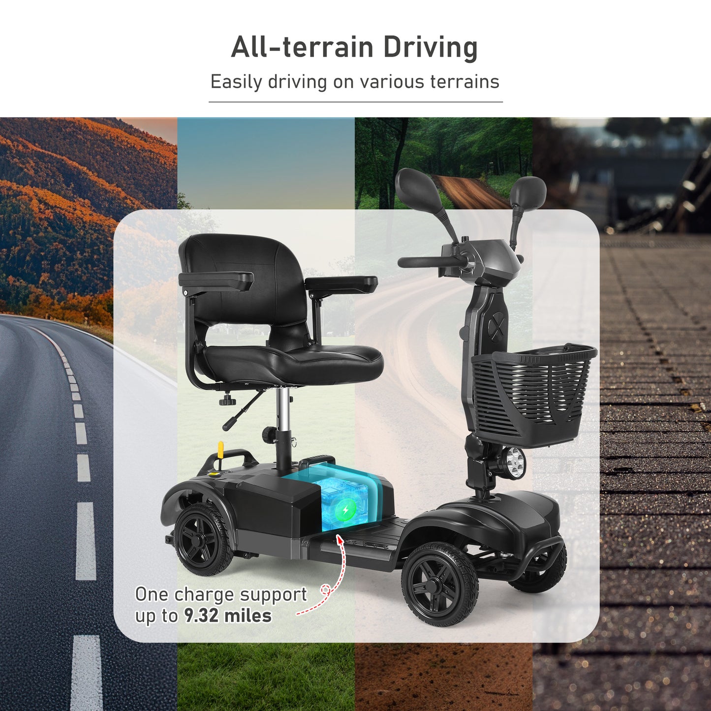MaxKare 4-Wheel Mobility Scooter with Basket, Wider and Thicker Seat for Seniors, Electric Folding Wheelchair Device for Travel, Gray