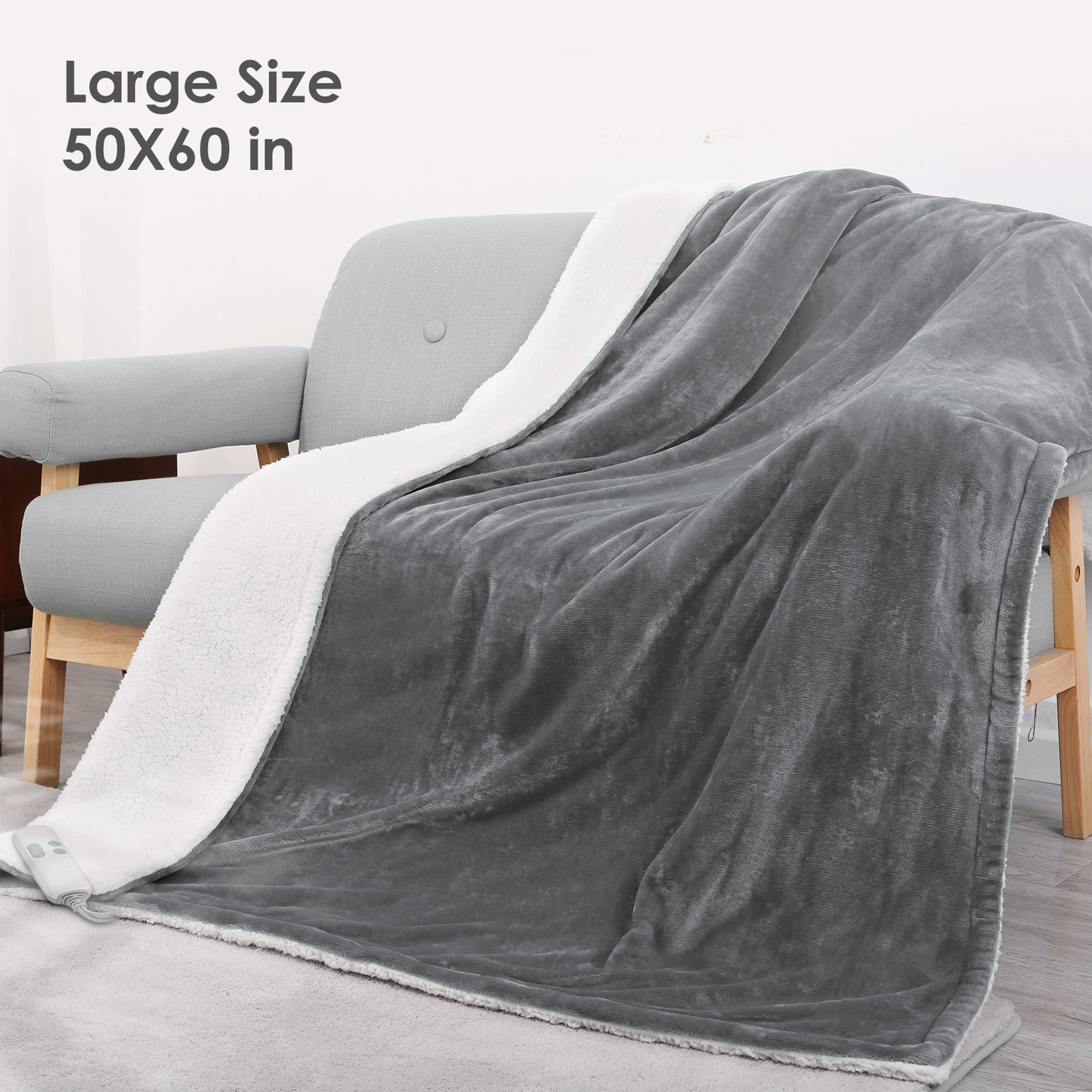 MaxKare Electric Blanket Twin Size - 50" x 60" Heated Throw Blanket, ETL Certified & Overheat Protection, 6 Fast Heat Settings, 5-Hour Auto-Off, Gray & White