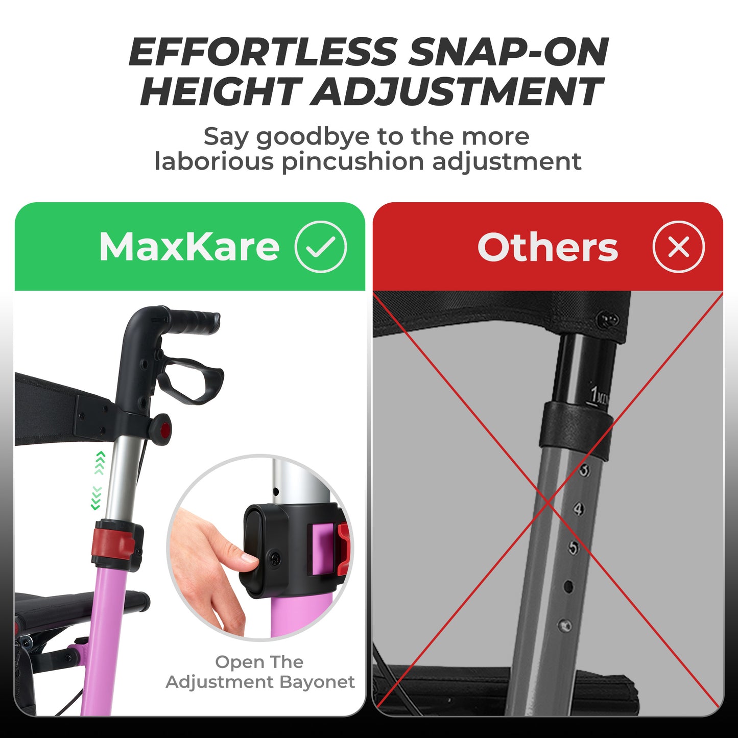 MaxKare Rollator Walker with Seat, Foldable 4 Wheel Rolling Medical Walker, Purple