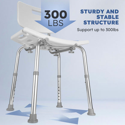MaxKare Shower Chair with Back, Adjustable Height, Max Weight 300lbs