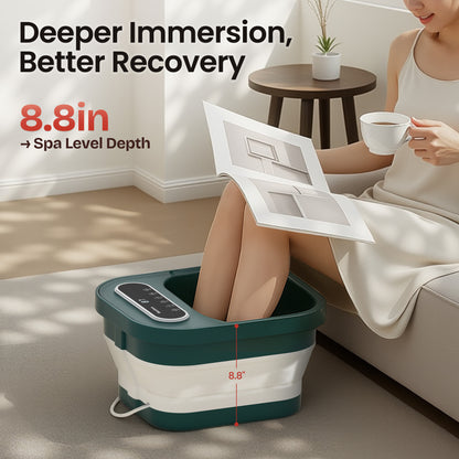 MaxKare Collapsible Foot Spa with Massager and Heat Bubbles Vibration 3 in 1, Green