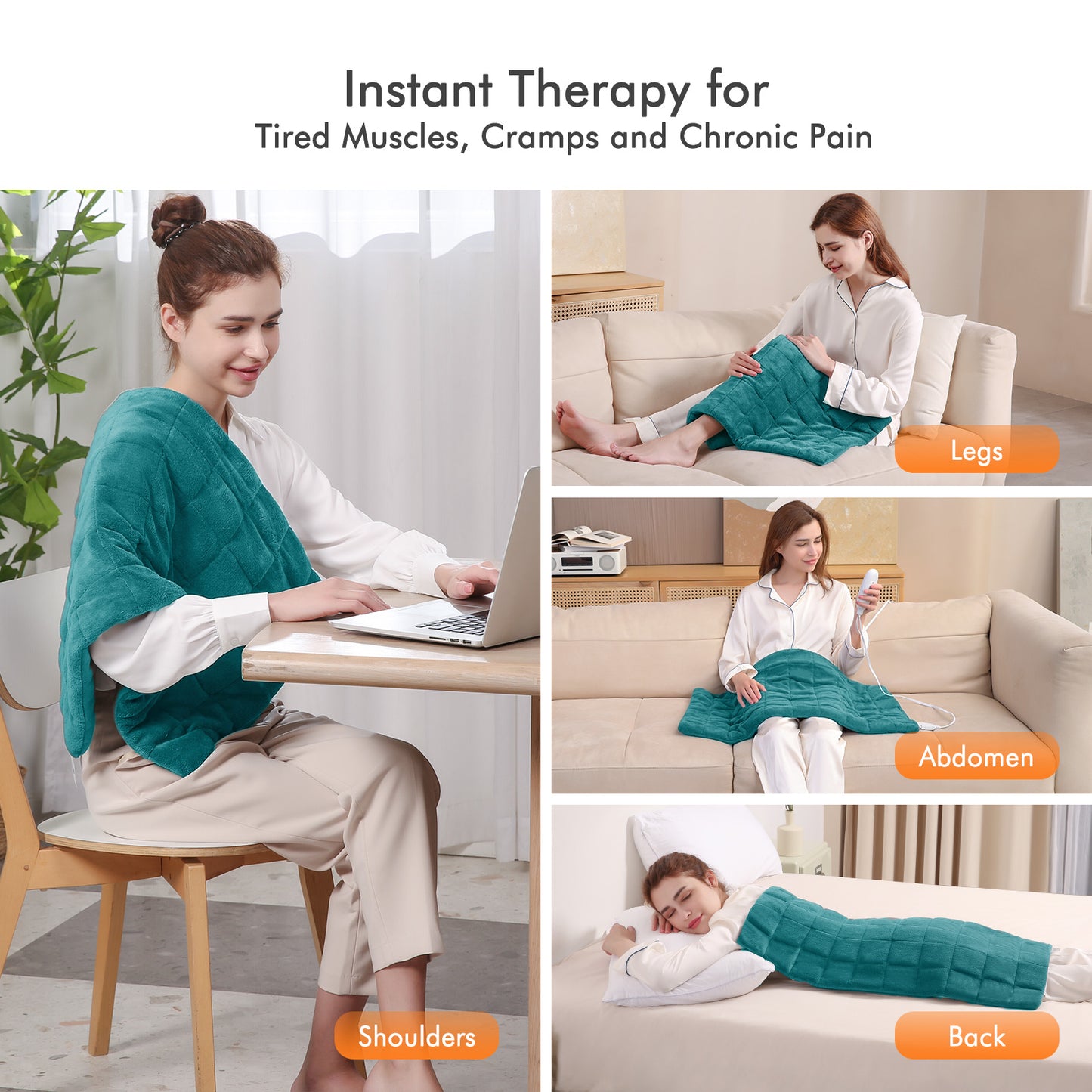 MaxKare Full Weighted Heating Pad for Back Pain & Cramps Relief, 18" X 33" Fast Heating Pad for Neck Shoulder Relief-Light Blue