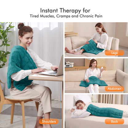 MaxKare Full Weighted Heating Pad for Back Pain & Cramps Relief, 18" X 33" Fast Heating Pad for Neck Shoulder Relief-Light Blue