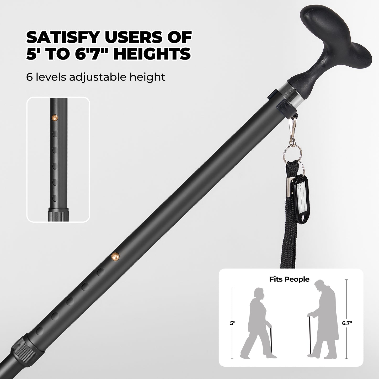 MaxKare Folding Walking Canes with Comfort Grip, 37"-41" Adjustable - Black