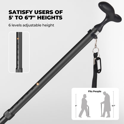 MaxKare Folding Walking Canes with Comfort Grip, 37"-41" Adjustable - Black