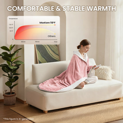 MaxKare 50" x 60" Electric Throw Blanket with 6 Heating Levels & 1-5H Auto-off, Machine Washable Flannel & Sherpa, Pink & White