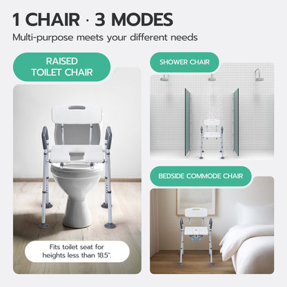 MaxKare Multi-functional Shower Chair with Commode Bucket, Bedside Commode Chair, Raised Toilet Seat, Adjustable Height, Max Weight 300Lbs