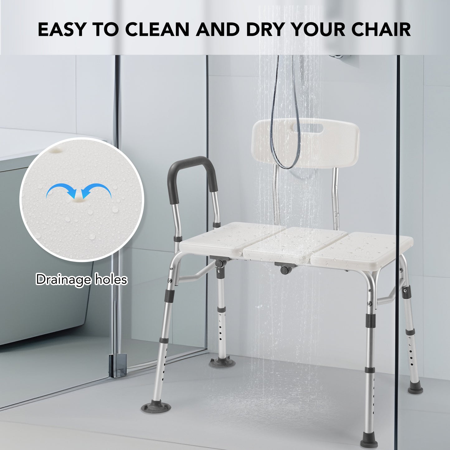 MaxKare Transfer Bench & Shower Chair with Backrest & Padded Armrests for Senior and Handicap, 10 Levels Height Adjustable, Support up to 300Lbs