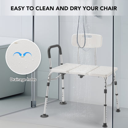 MaxKare Transfer Bench & Shower Chair with Backrest & Padded Armrests for Senior and Handicap, 10 Levels Height Adjustable, Support up to 300Lbs