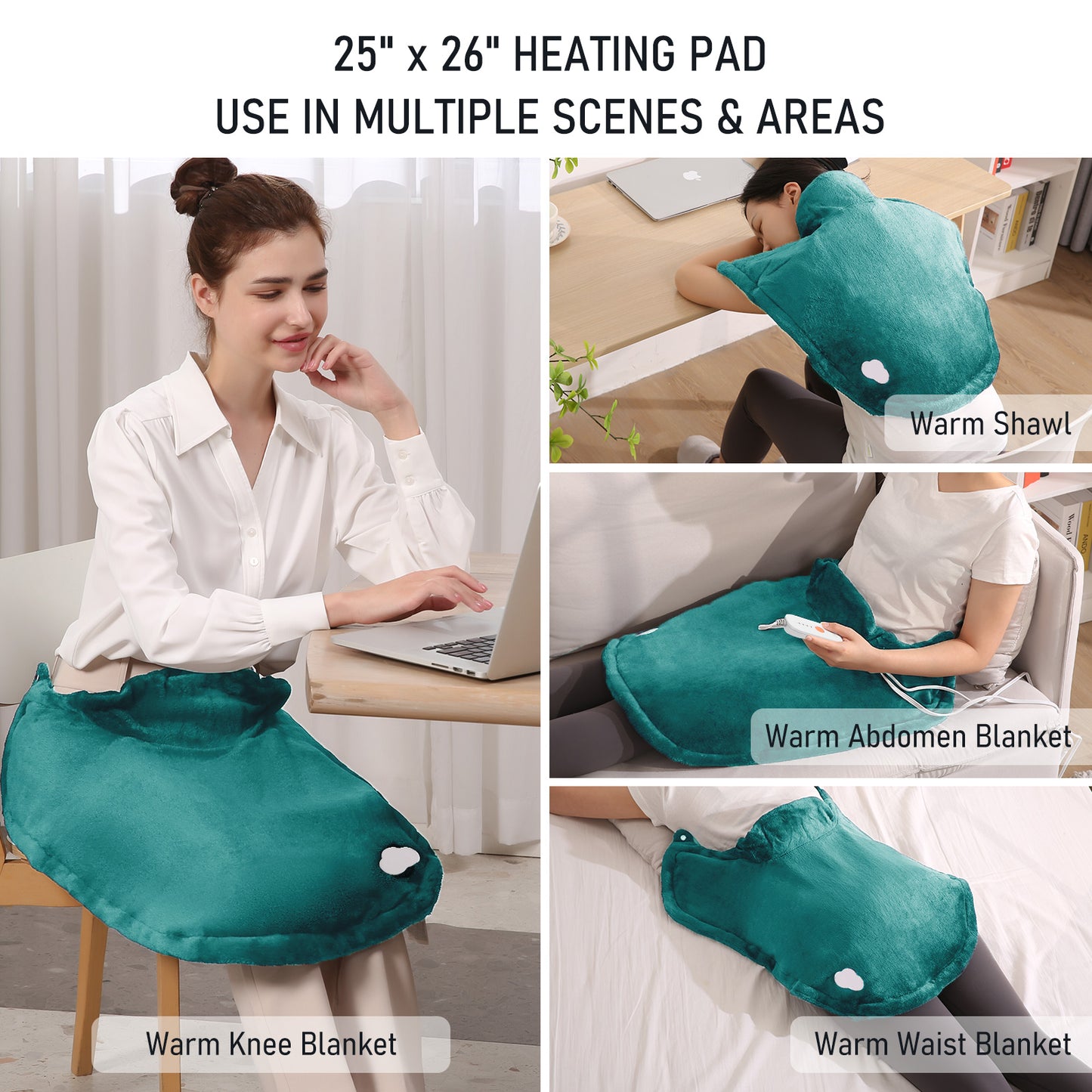 MaxKare Widen Heating Pad with 4 Heating Levels, 2H Auto-off, for Neck, Back Stress Relief, 25" x 26", Green