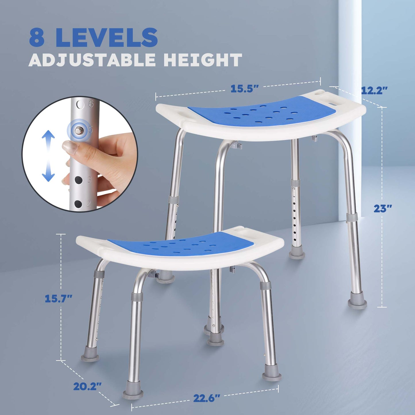 MaxKare Shower Chair with Padded, Anti-Slip Adjustable Height Tool-Free Assembly, Padded Seat for Seniors, Handicap, Disabled