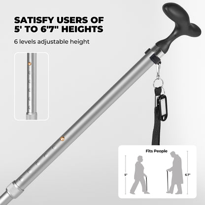 MaxKare Folding Walking Canes with Comfort Grip, 37"-41" Adjustable - Silver