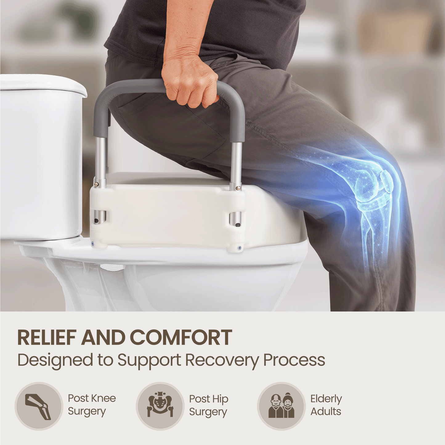 MaxKare Raised Toilet Seat with 2-Level Adjustable Height Handles