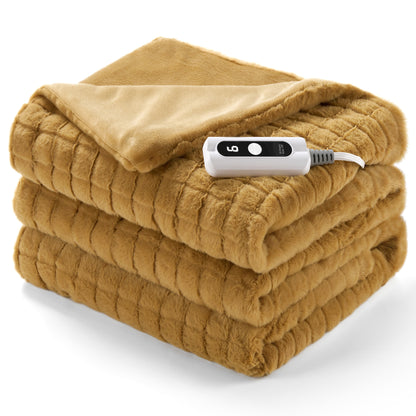 MaxKare Heated Blanket Full Size with 6 Heat Settings, 10H Auto-off, Faux Fur/Flannel, Plaid Pattern Winter Blanket