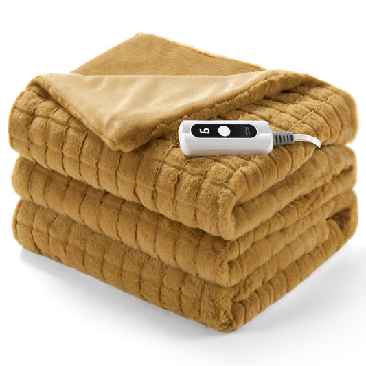 MaxKare Heated Blanket Full Size with 6 Heat Settings, 10H Auto-off, Faux Fur/Flannel, Plaid Pattern Winter Blanket