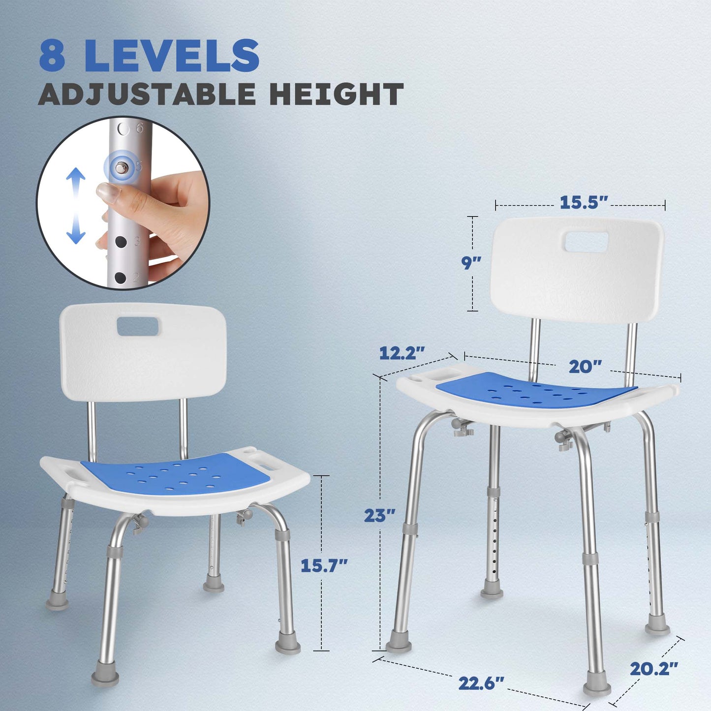 MaxKare Shower Chair with Back, Adjustable Height, Max Weight 300lbs