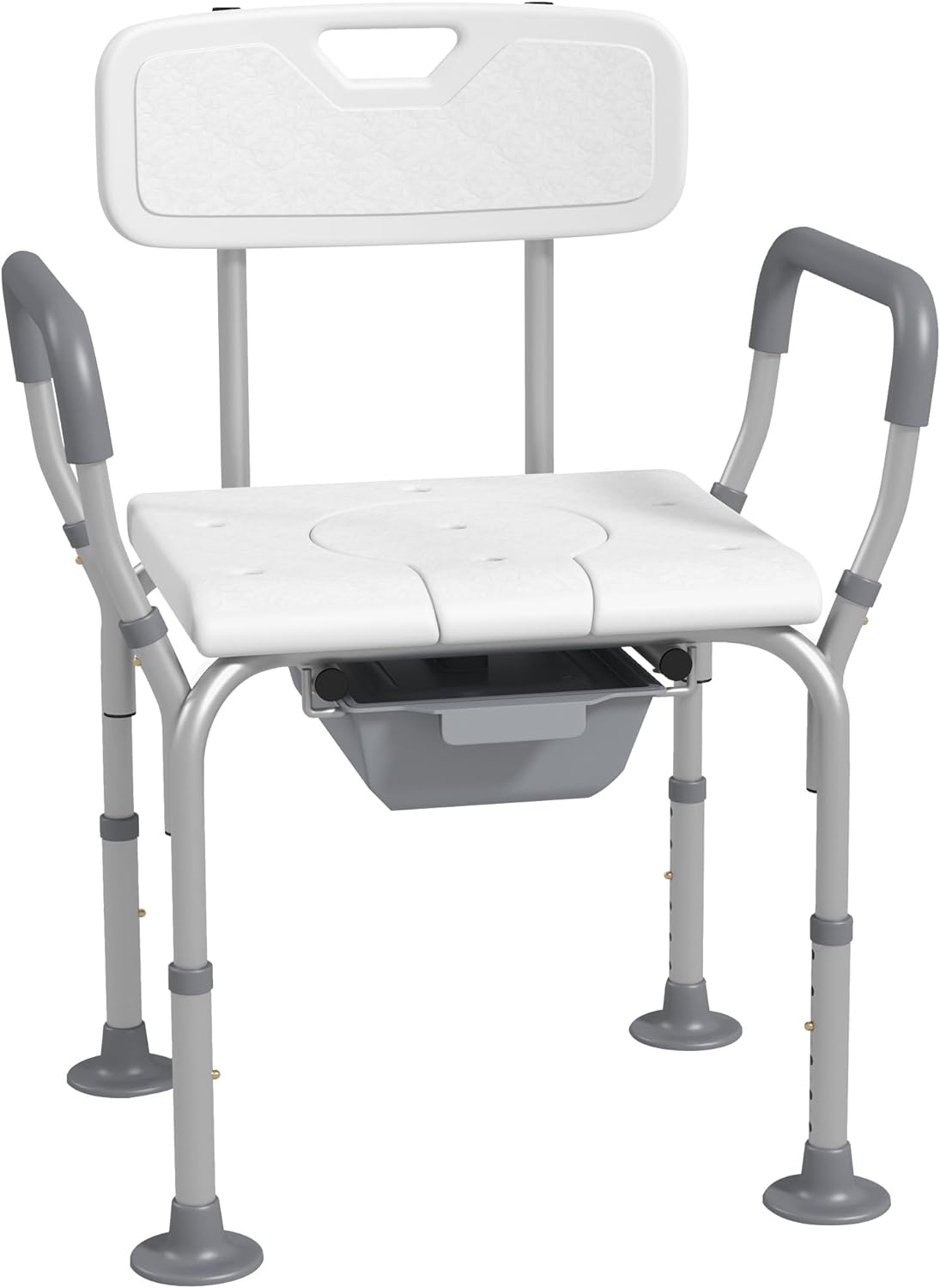 Load image into Gallery viewer, Bedside Commode &amp; Shower Chair with Back, Arms, Non-Slip Rubber Foot Pad, Height Adjustable
