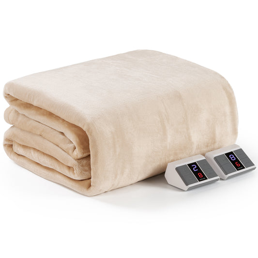 MaxKare 84"x90" Heated Blanket, Dual Controllers 10 Heat Settings, 10H Timers, Soft & Skin-friendly Flannel, White