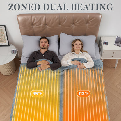 MaxKare Queen Electric Heated Blanket, 10 Heating Levels, 10H Timers, Dual Control, Machine Washable, ETL/FCC Certified, Gray
