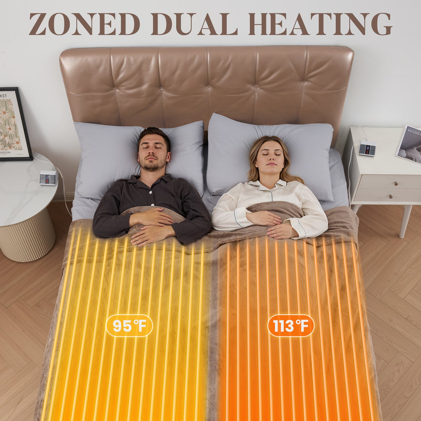 MaxKare Queen Electric Heated Blanket with 10 Heating Levels & 10H Timers, Linen