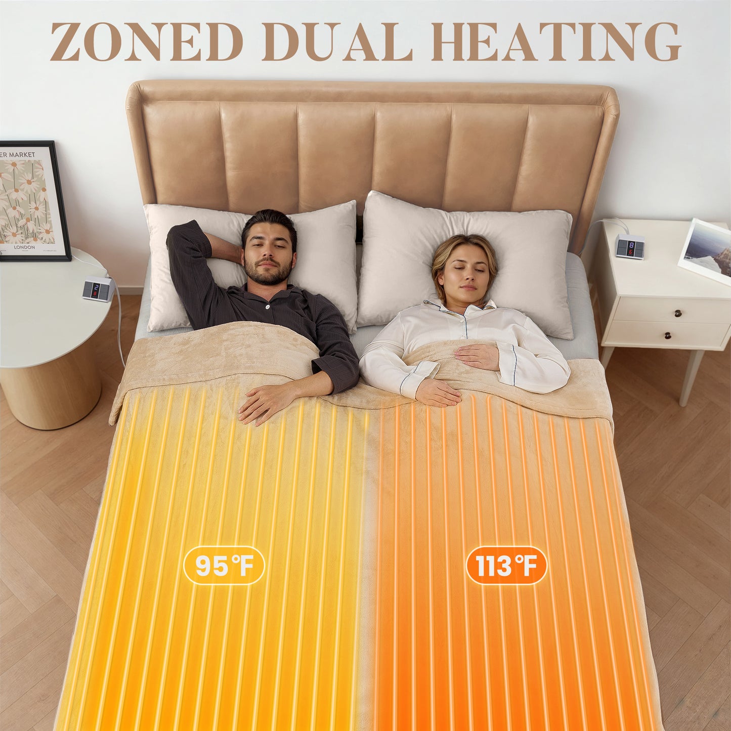 MaxKare 84"x90" Heated Blanket, Dual Controllers 10 Heat Settings, 10H Timers, Soft & Skin-friendly Flannel, White