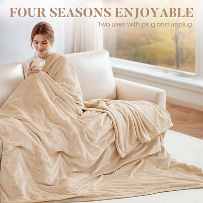 MaxKare 84"x90" Heated Blanket, Dual Controllers 10 Heat Settings, 10H Timers, Soft & Skin-friendly Flannel, White