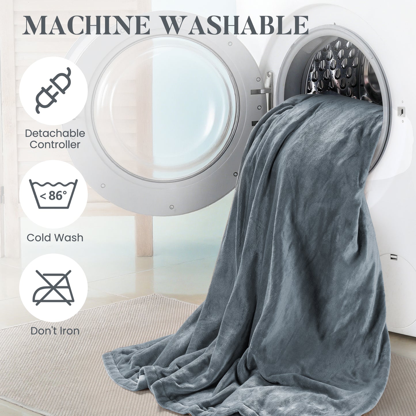 MaxKare Queen Electric Heated Blanket, 10 Heating Levels, 10H Timers, Dual Control, Machine Washable, ETL/FCC Certified, Gray
