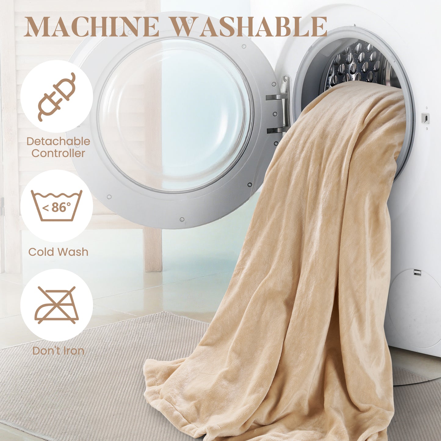 MaxKare 84"x90" Heated Blanket, Dual Controllers 10 Heat Settings, 10H Timers, Soft & Skin-friendly Flannel, White