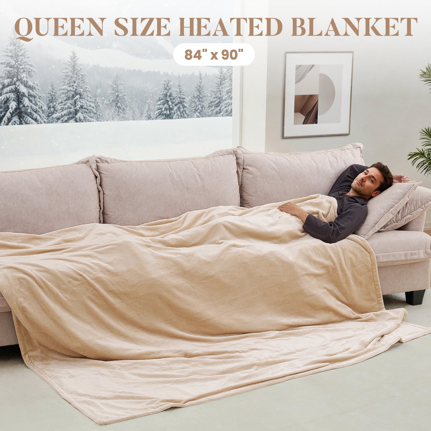 MaxKare 84"x90" Heated Blanket, Dual Controllers 10 Heat Settings, 10H Timers, Soft & Skin-friendly Flannel, White