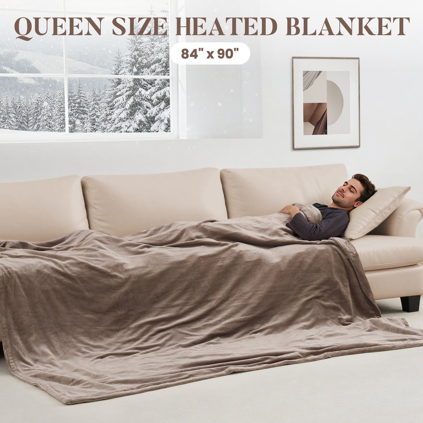 MaxKare Queen Electric Heated Blanket with 10 Heating Levels & 10H Timers, Linen