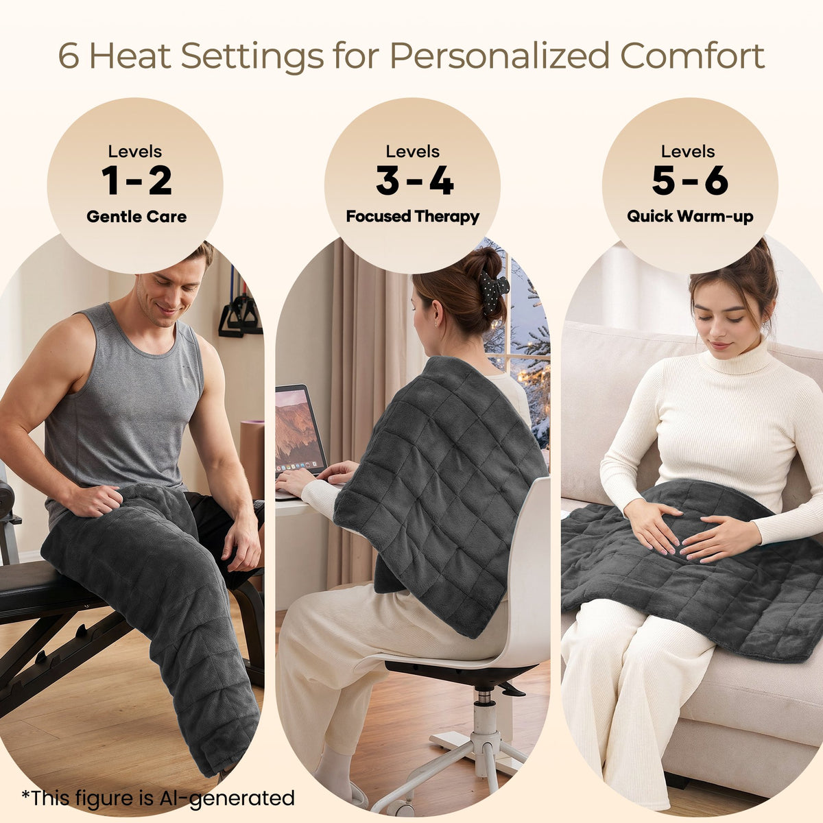 Extra Large Weighted Heating Pad 33" X 18", 6 Heating Levels & 3 Time Settings for Back Neck Shoulder Stress & Cramps Relief, Gray