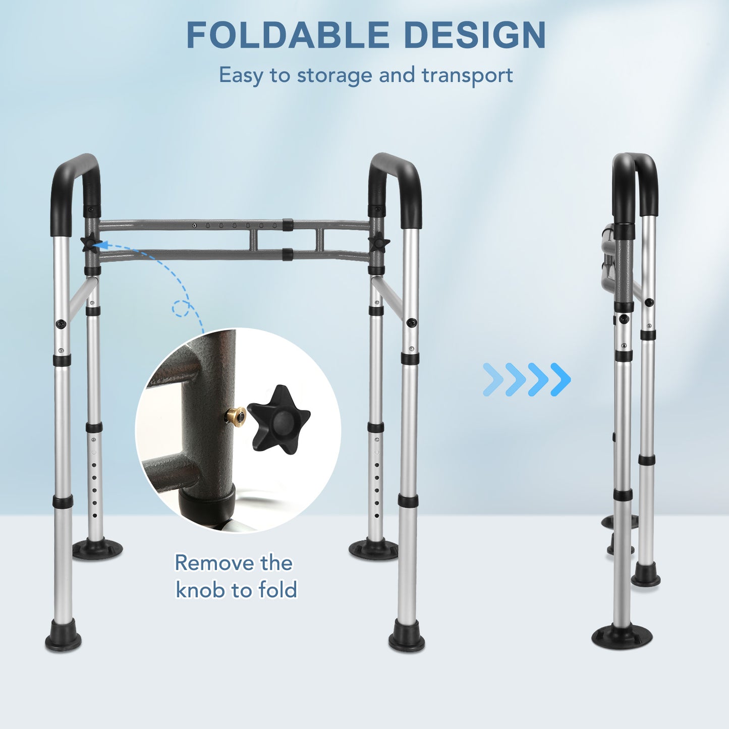MaxKare Toilet Safety Rail for Elderly and Handicap, Adjustable Height & Width, Stand Alone Lightweight Aluminum Toilet Safety Frame, Supports up to 300Lbs