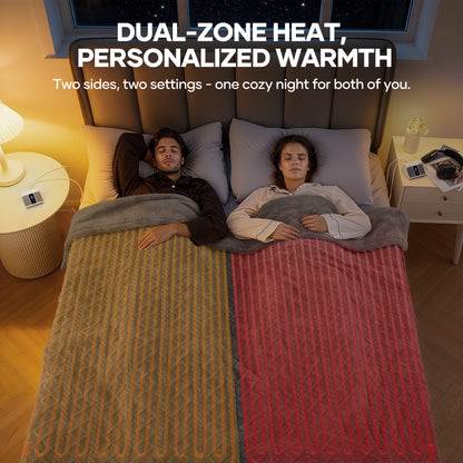 MaxKare Queen Size Heated Blanket Soft Cable Knit Shu Velveteen Electric Blanket, Dual Controllers, 10 Heat Levels, 10H Timer, 84" x 90", Gray