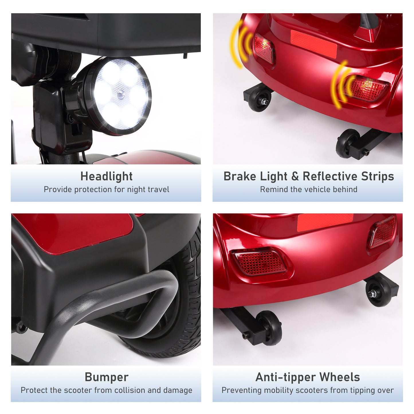 MaxKare 4-Wheel Mobility Scooter for Seniors, Heightened Thickened Seat with Pillow, Foldable Powered Mobile Wheelchair with Light & Basket for Travel, 330lbs, Red
