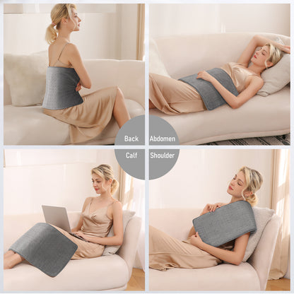 Large 12" x 24" Size Heating Pad with 3 Heat Settings and 2 Hour Auto shut off, Gray