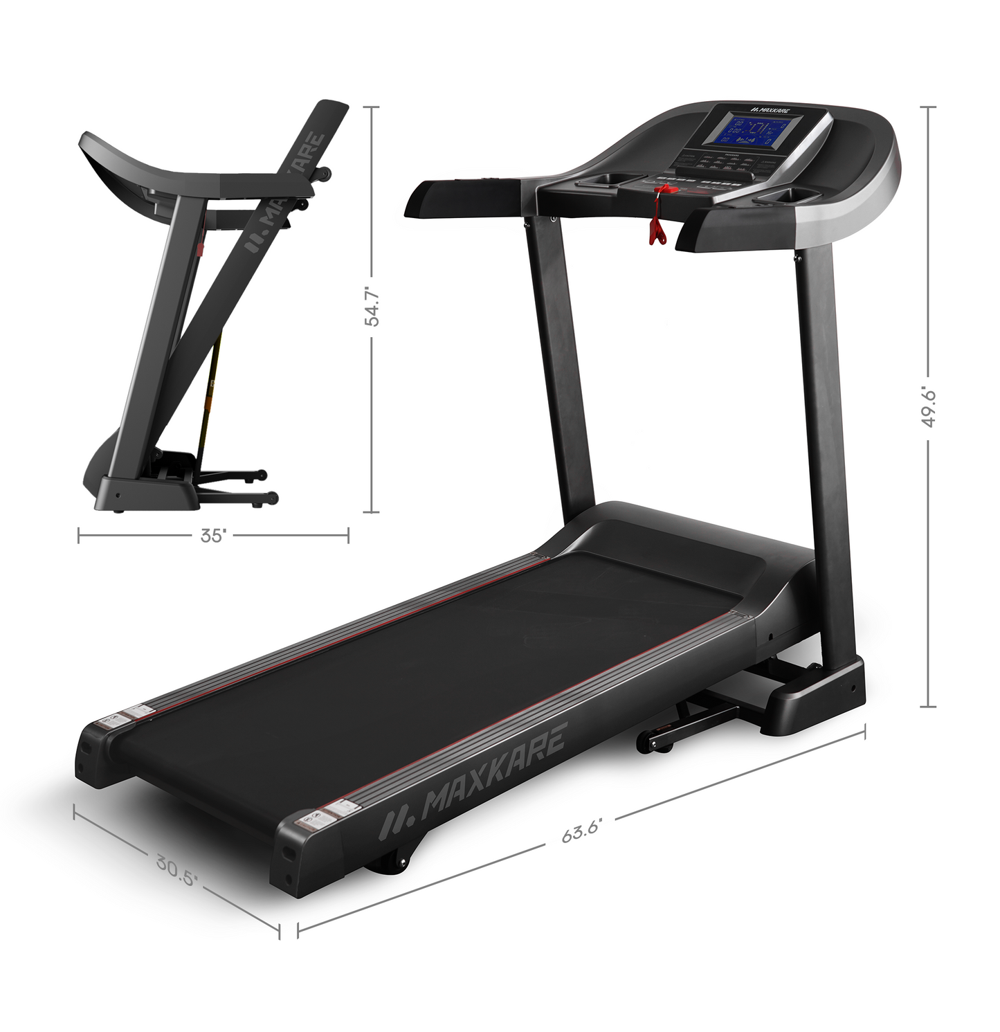 MaxKare 20" Folding Treadmill 300lbs with 15 Level Auto Incline, 3.5HP, 12MPH, Portable Treadmills for Home with Bluetooth/Zwift App Compatible