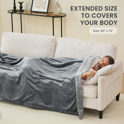 MaxKare Heated Throw Blanket, OEKO TEX Certified, Electric Blanket with 3 Button Adjust Fix, 6 Heat Levels, 4H Auto-off, Light & Dark Gray Flannel