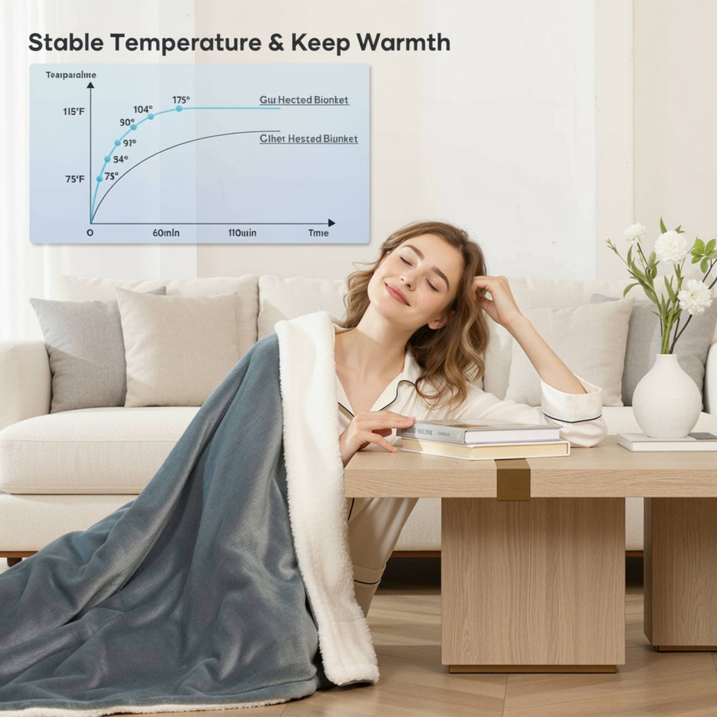 MaxKare Heated Blanket, Electric Blanket Throw with Anti-Slip Button, 6 Heat Settings & 5H Timer, ETL/FCC Certified, Gray