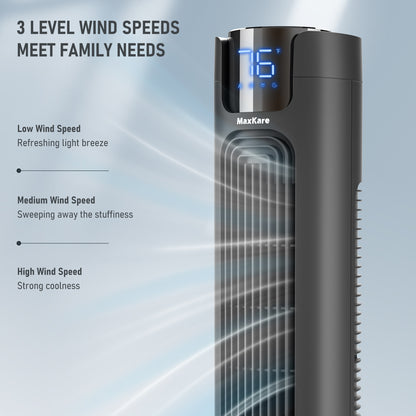 MaxKare Tower Fan, 36" Ultra Quiet 50dB Standing Floor Fan, 24H Timers, 75° Oscillation, Remote & No-Light Sleep Screen, Black