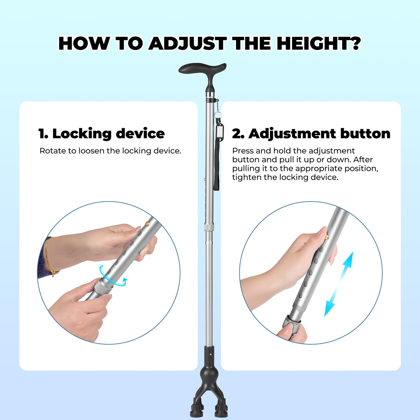 MaxKare Folding Walking Canes with Comfort Grip, 37"-41" Adjustable - Silver