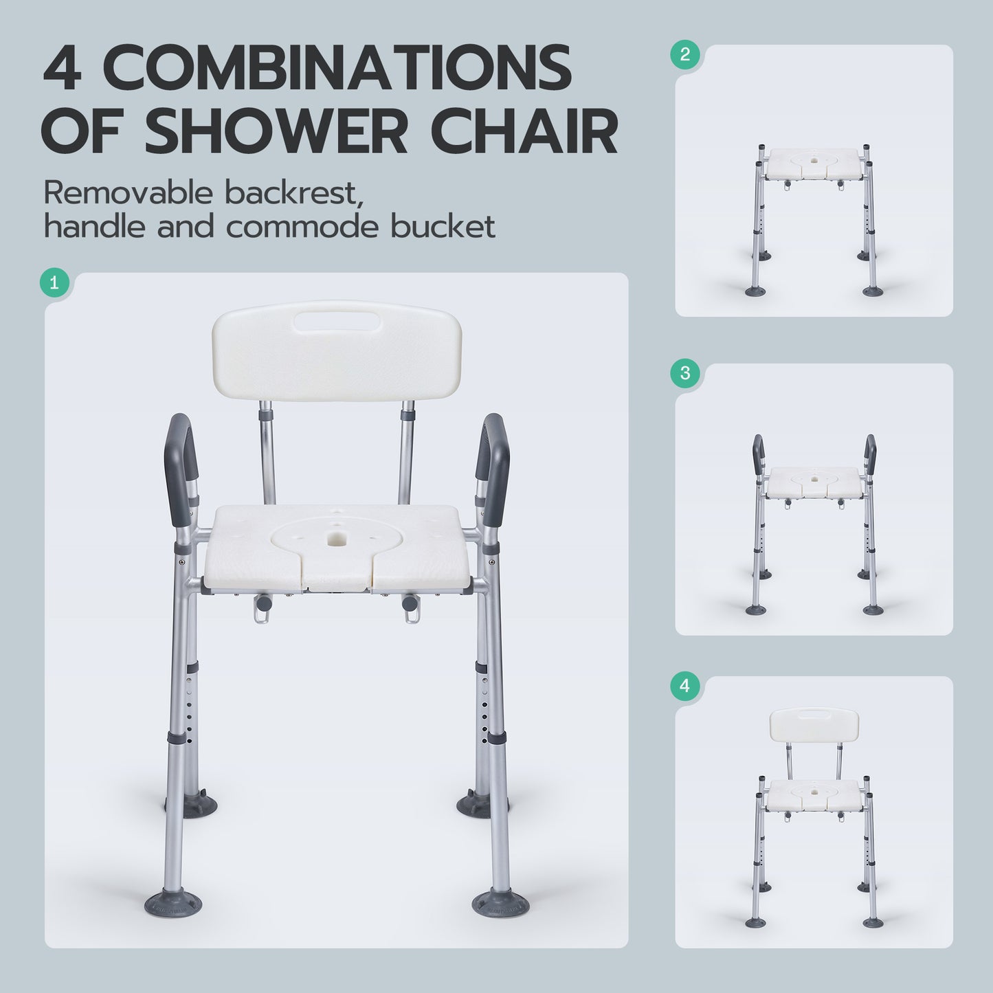 MaxKare Multi-functional Shower Chair with Commode Bucket, Bedside Commode Chair, Raised Toilet Seat, Adjustable Height, Max Weight 300Lbs