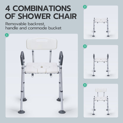 MaxKare Multi-functional Shower Chair with Commode Bucket, Bedside Commode Chair, Raised Toilet Seat, Adjustable Height, Max Weight 300Lbs