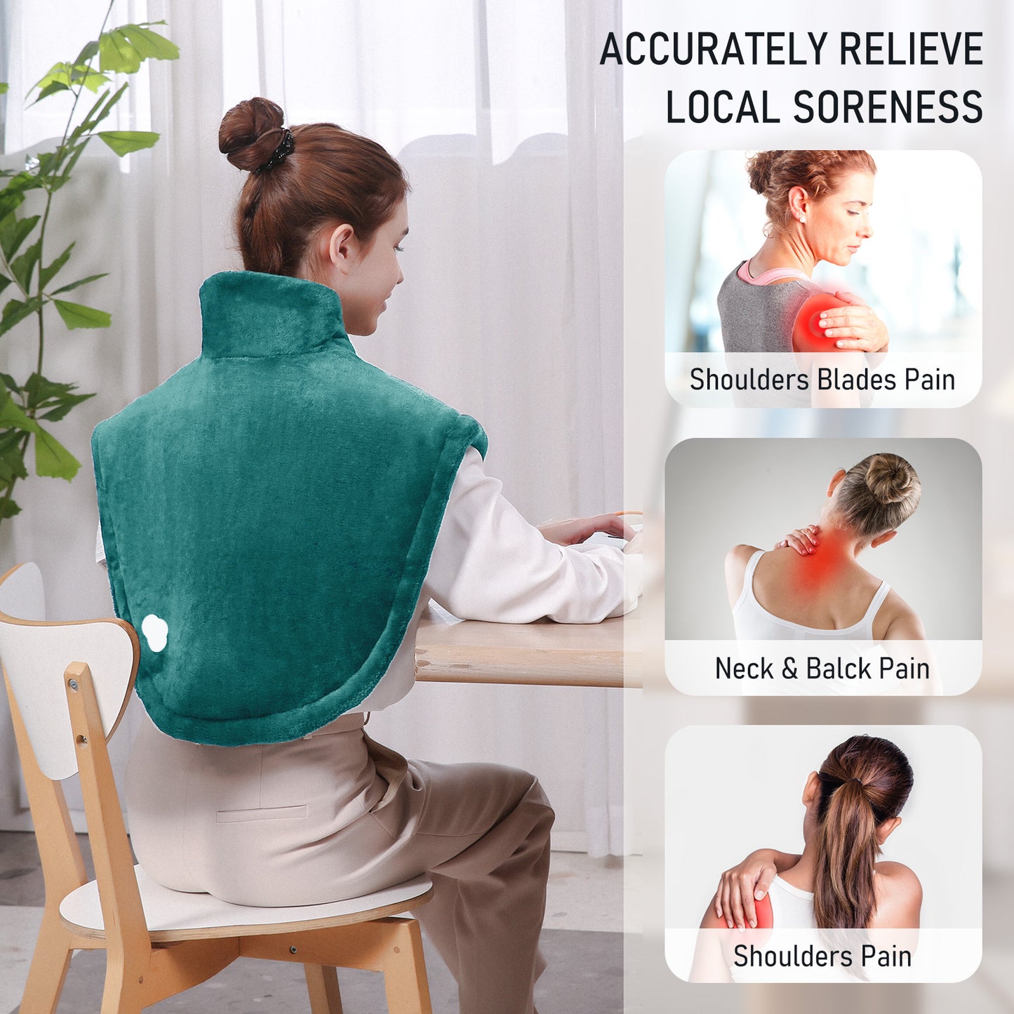 MaxKare Widen Heating Pad with 4 Heating Levels, 2H Auto-off, for Neck, Back Stress Relief, 25" x 26", Green