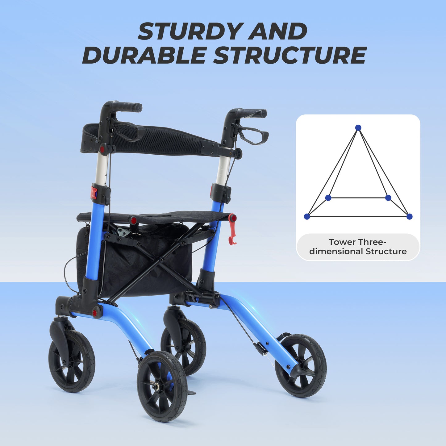 MaxKare Rollator Walker with Seat, Foldable 4 Wheel Rolling Medical Walker, Blue