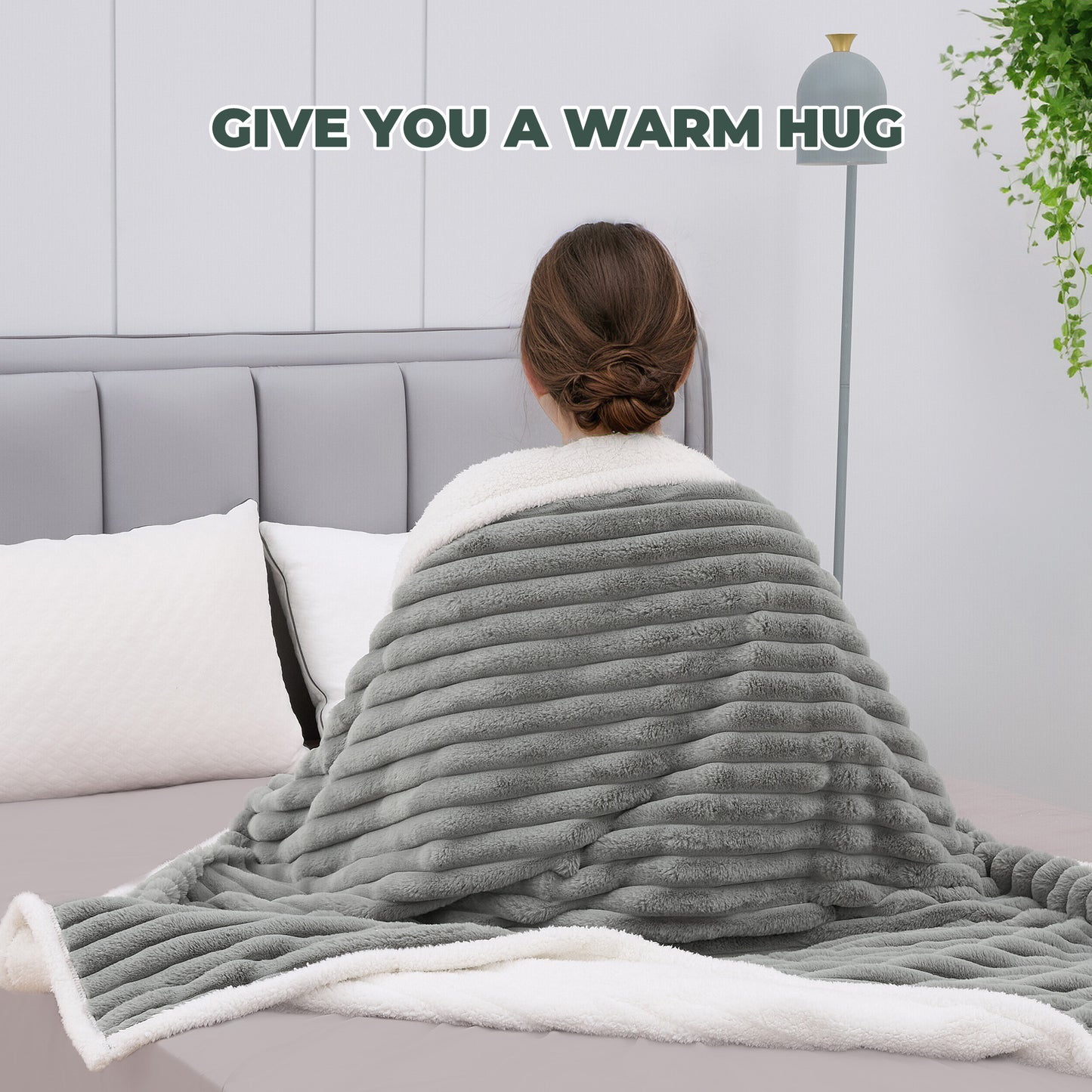 Maxkare 50" x 60" Electric Throw Blanket, Soft Faux Fur & Shu Velvet Heated Blanket, 6 Heating Levels, 4 Hours Timer, Large LED Display, Gray & White