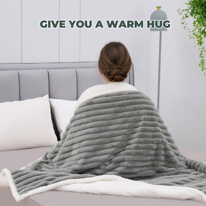 Maxkare 50" x 60" Electric Throw Blanket, Soft Faux Fur & Shu Velvet Heated Blanket, 6 Heating Levels, 4 Hours Timer, Large LED Display, Gray & White