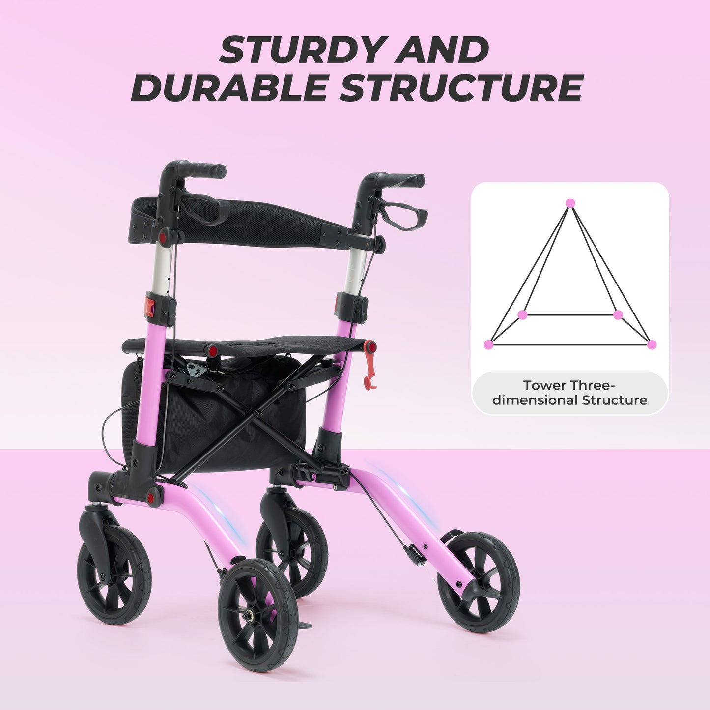 MaxKare Rollator Walker with Seat, Foldable 4 Wheel Rolling Medical Walker, Purple